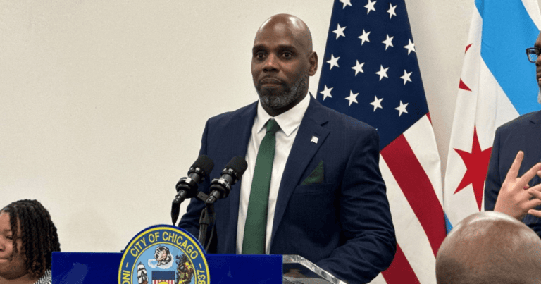 Director Joseph Mapp speaks at Teamwork Englewood at a press conference announcing the new City of Chicago Office of Re-Entry.